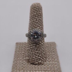 Size 8 Sterling Silver Large Halo Cubic Zirconia Gems Band Ring A2731